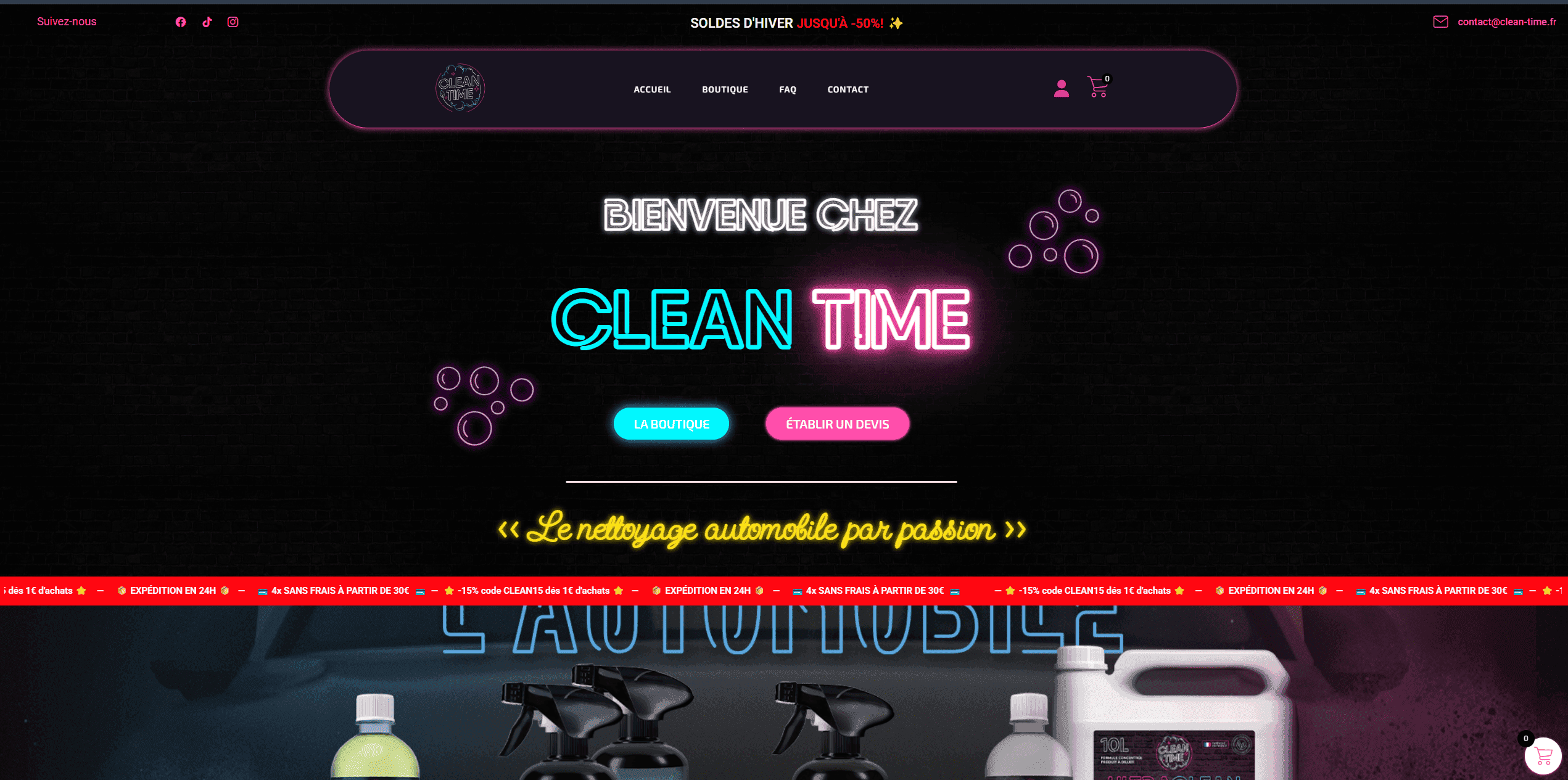 Clean-Time e-commerce website interface