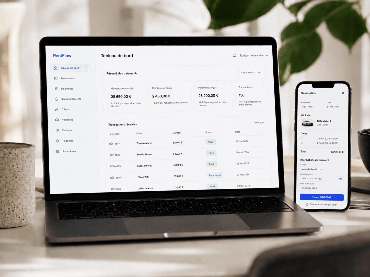 RentFlow payment and booking dashboard